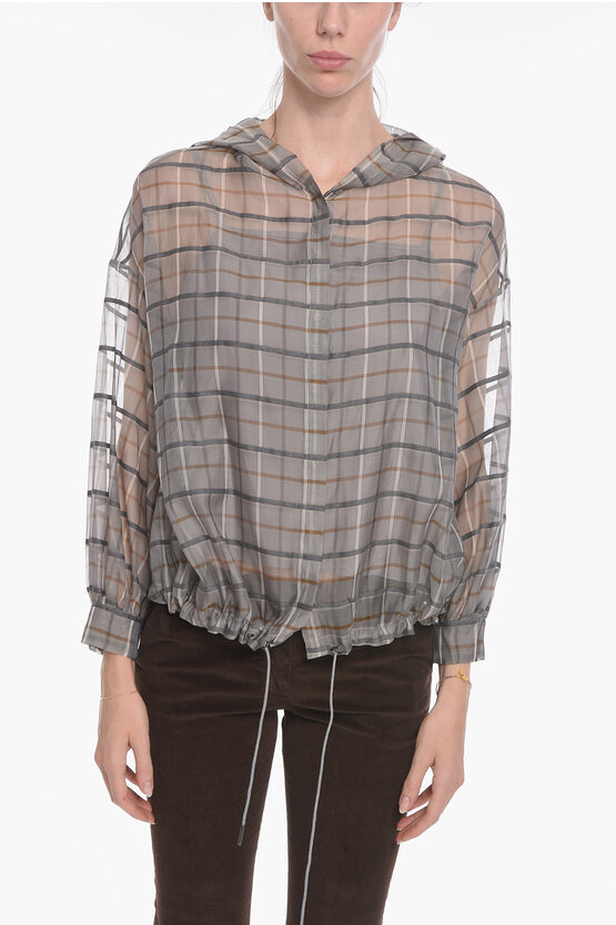 Fabiana Filippi Silk Chiffon Shirt With Hood And Drawstring In Multi