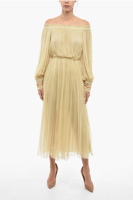 Shop Chloé Silk Crepe Dress With Off-the-shoulder Sleeves