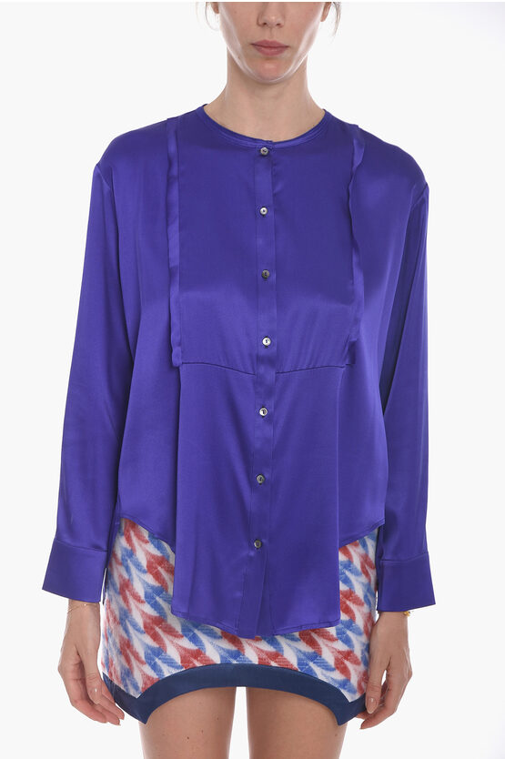 Mr Mrs Shirt Silk Crewneck Shirt With Slits In Blue