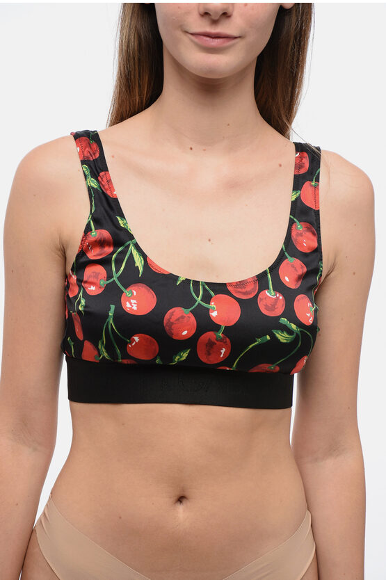 Shop Dolce & Gabbana Silk Crop Top With Cherry Print