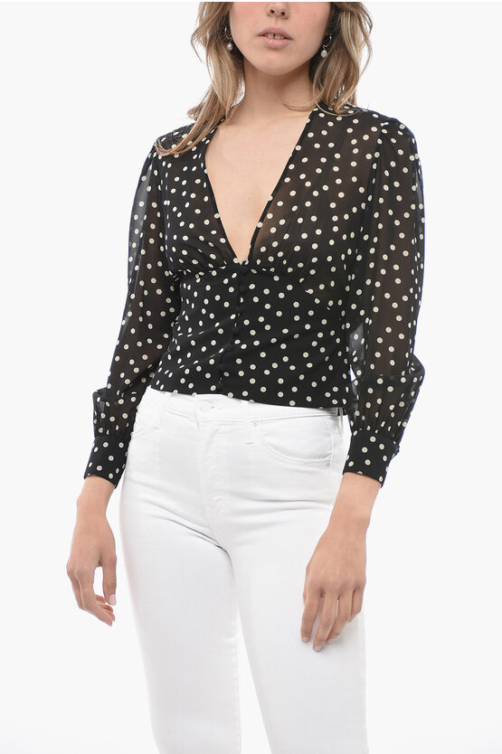 Shop Saint Laurent Silk Cropped Fit Shirt With Polka Dot Pattern