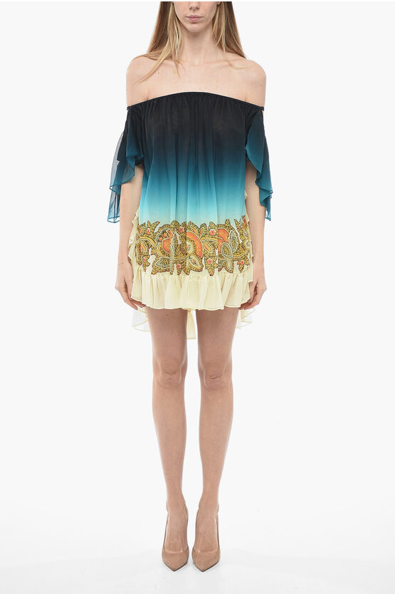 Shop Etro Silk Drop-shoulder Minidress With Degradè Pattern
