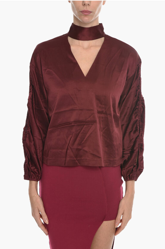 Notes Du Nord Silk Electra Blouse With Cut Out Details In Burgundy