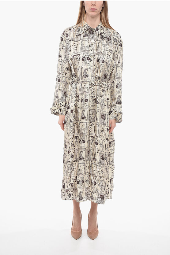 Nanushka Silk Eluna Shirt Dress With Pattern Print In Gray