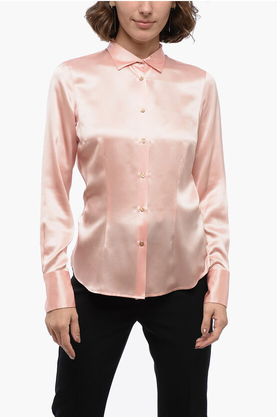 Co.go Silk Fittet Shirt With Side Slit In Pink