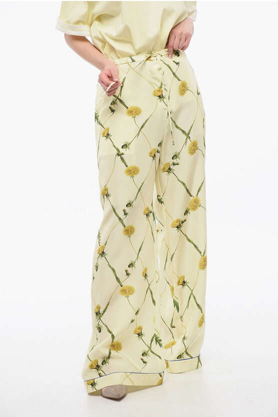 Burberry Floral Silk Satin Wide-leg Pants