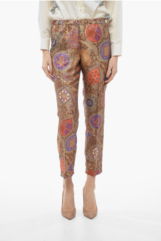 Alberto Biani Silk Floral-patterned Pants In Brown