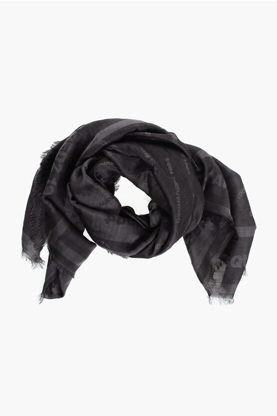 Dsquared2 Silk Georgette Foulard With All-over Logo In Black