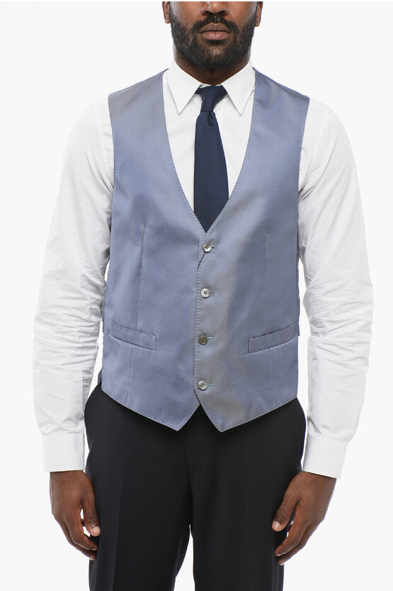 Corneliani Silk Gilet With Back Half-belt In Blue