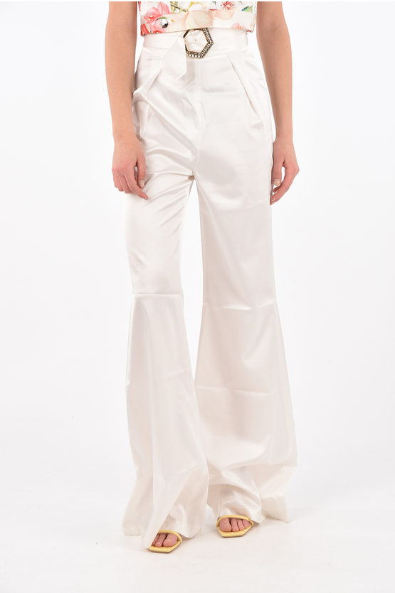 Philipp Plein Silk Jewel Palazzo Trousers In White