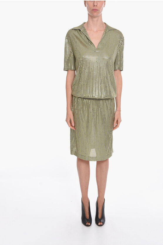 Bottega Veneta Silk Knit Midi Dress With Mirrored-studs In Green