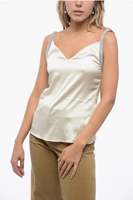 Fabiana Filippi Silk Lingerie Top With Shimmer Detail In Neutral