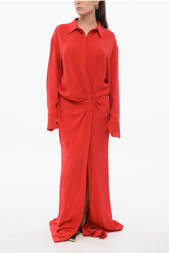 Valentino Silk Long Dress With Shirt Collar