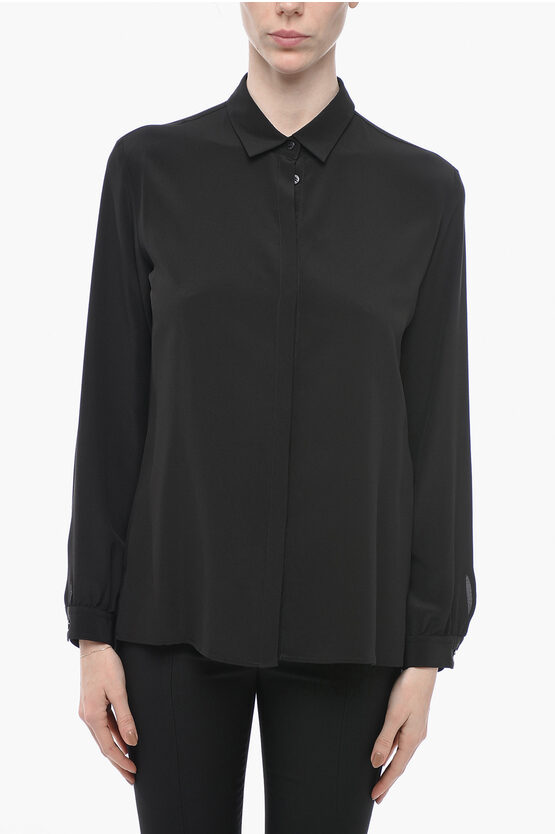 Etro Silk Long Sleeved Shirt With Hidden Buttons In Black