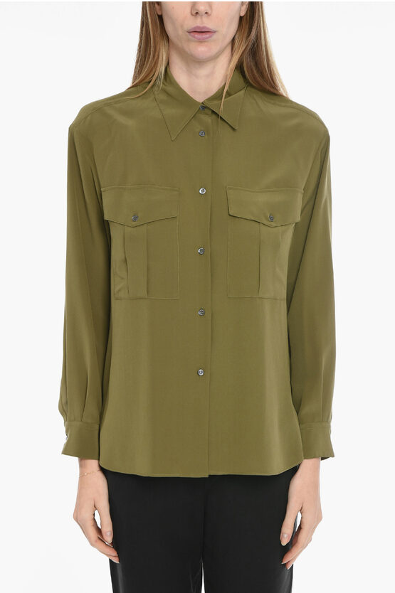 Aspesi Silk Long Sleeved Shirt In Green