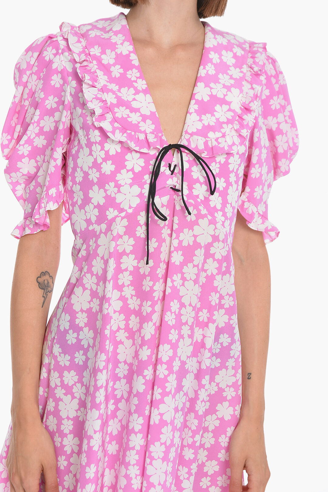 Miu Miu Silk MAROCAIN Flared Mini Dress with Laces Detail women