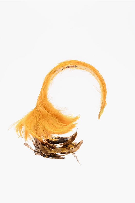 Nana' Silk Melite Hairband With Feathers In Gold