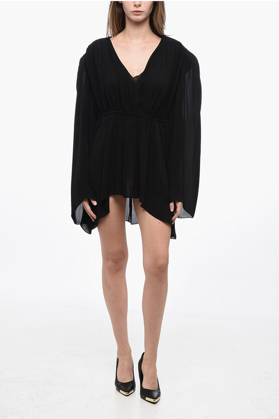 Shop Wardrobe.nyc Silk Mini Dress With Ruched Details