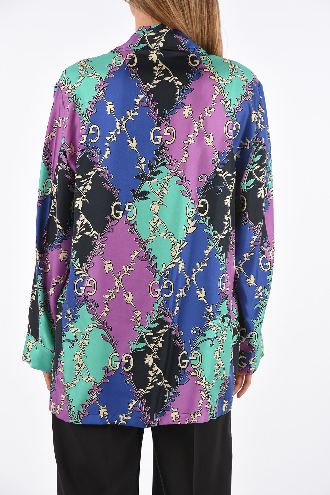【中古】 Shirt of Silk Or  WendyWeatherby Gucci GG Stretch Cotton Polo 'White Blue Cotton' 598956
