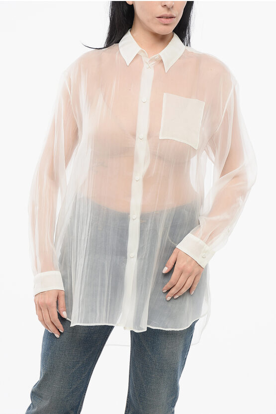 Super Blond Silk Oversized Blouse With Asymmetric Hem