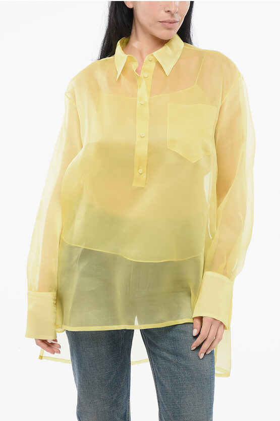 Super Blond Silk Oversized Blouse With Asymmetric Hem