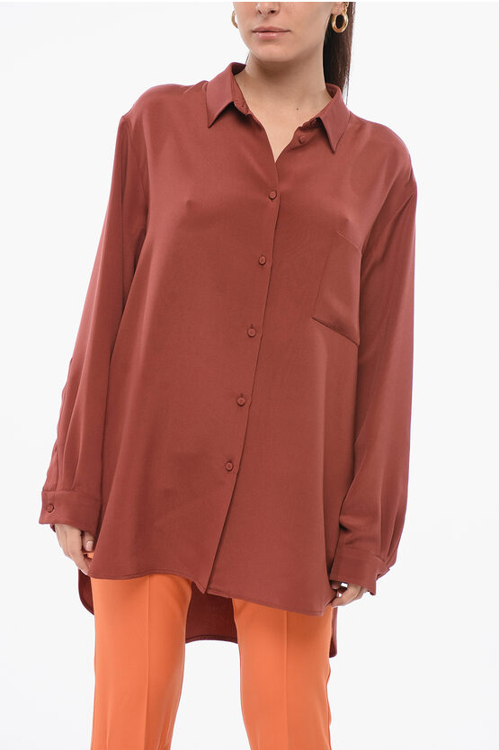 Super Blond Silk Oversized Shirt With Asymmetric Hem