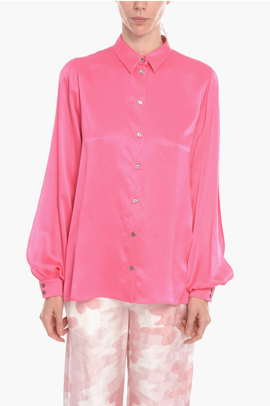 Redemption Silk Oversized Shirt With Wide Sleeves In Pink
