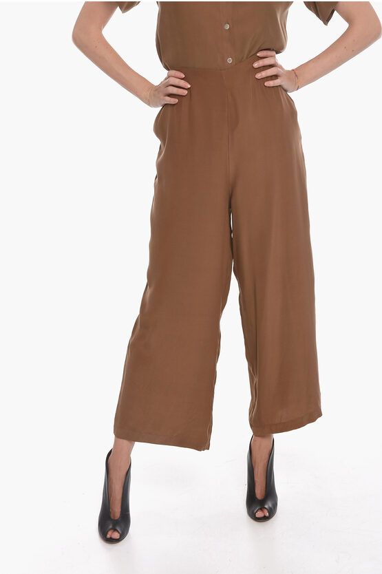 Altea Silk Page Flared Pants With Waist Drawstring In Brown