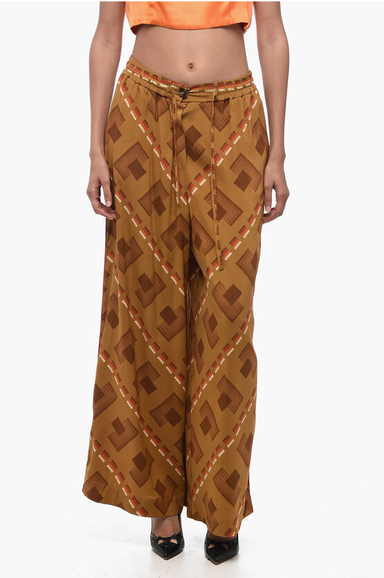 PIERRE-LOUIS MASCIA SILK PALAZZO PANTS WITH GEOMETRIC PATTERN