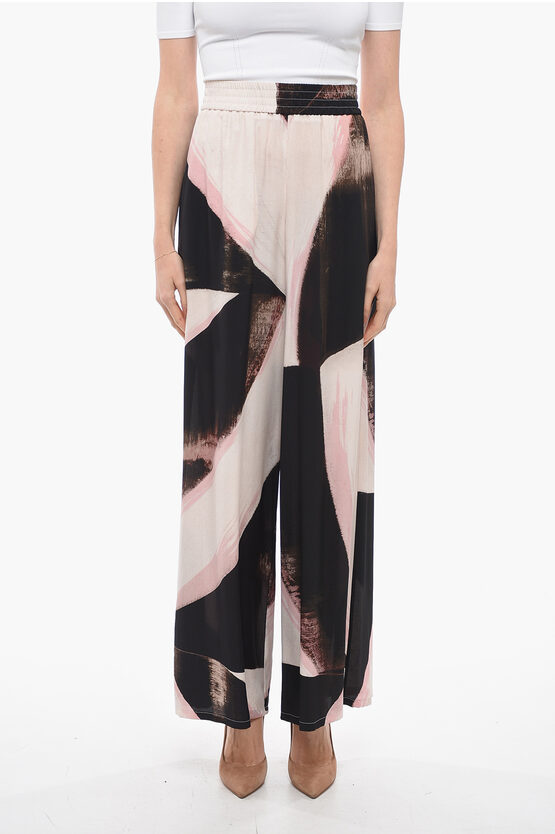 Alexander Mcqueen Silk Palazzo Pants With Graphic Print In Pink