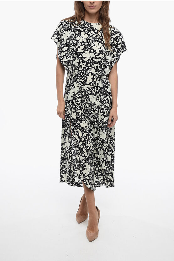 Stella Mccartney Silk Peplo Dress With Floral Pattern In Black