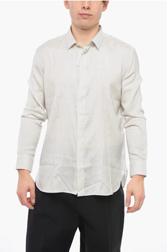 Saint Laurent Silk Pinstriped Shirt With Relaxed Fit In Gray