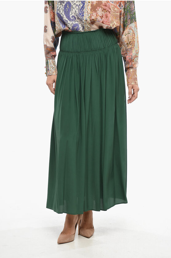 Chloé Silk Pleated Flared Maxi Skirt In Green