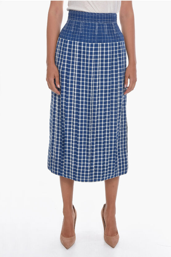 Shop Tory Burch Silk Pleated Midi Skirt In Plaid-check Motif