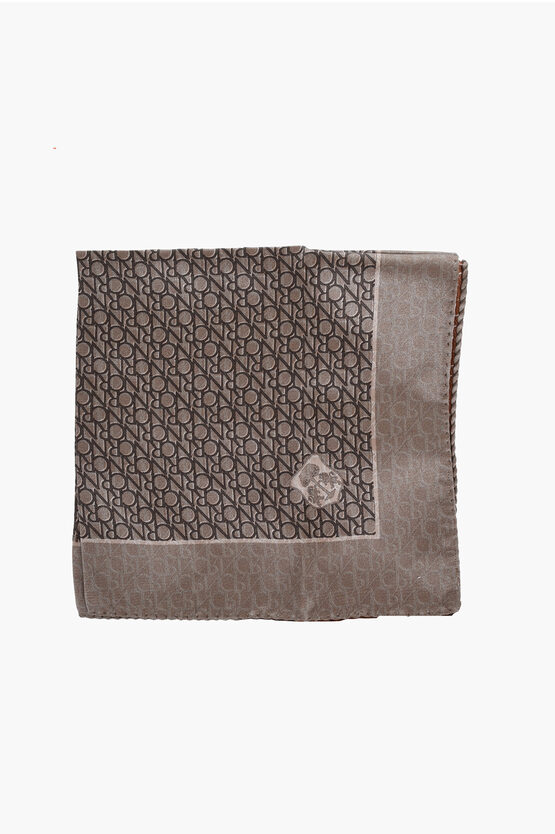 Corneliani Silk Pocket Square With All-over Logo In Brown