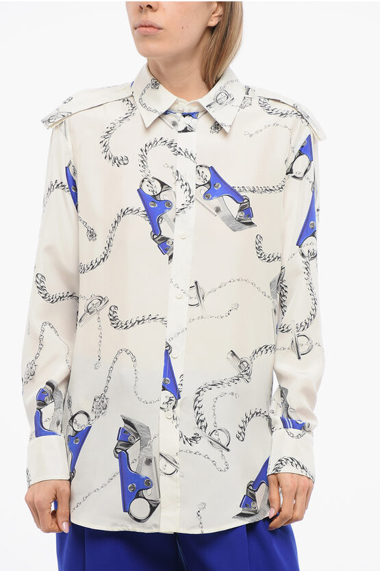 BURBERRY Silk Printed Shirt with Insigna Shoulder