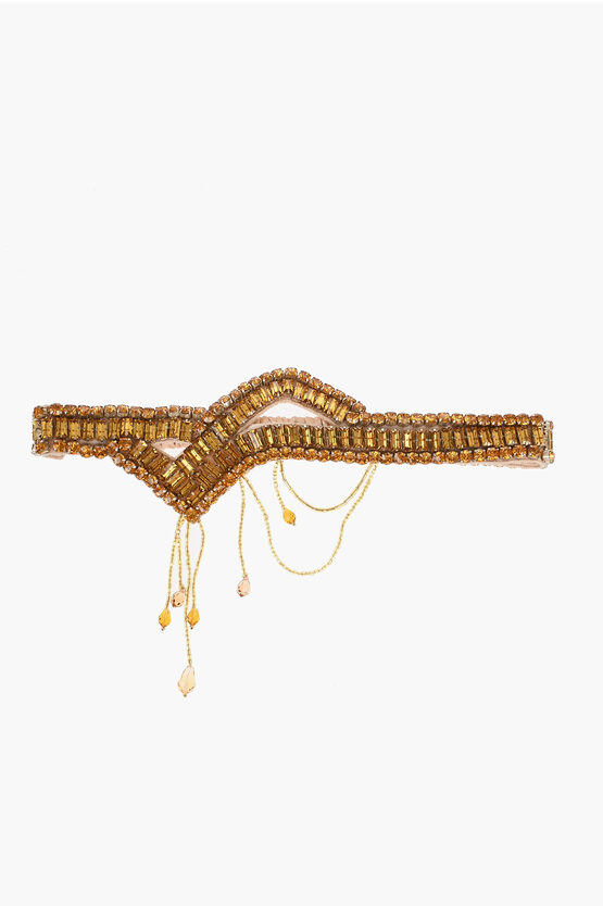 Elisabetta Franchi Silk Rhinestoned Headband Grösse Unica In Brown