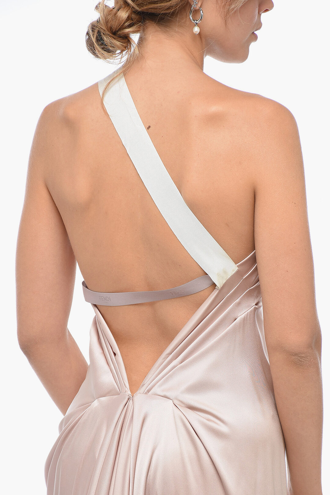 FENDI フェンディ Satin midi dress サテン ワンピース グレー 00サイズ】クレープサテンプリントワンピース（マキシ丈/ロング