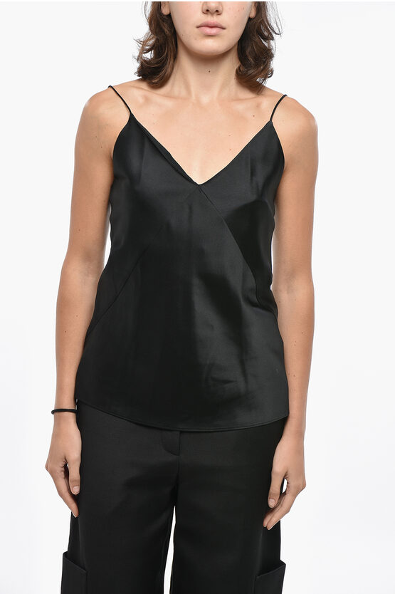 Max Mara Silk Satin Metello Slip Top In Black