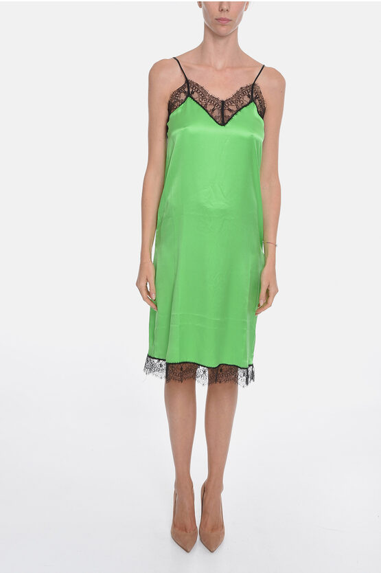 Shop Ami Alexandre Mattiussi Silk-satin Midi Dress With Laced Details