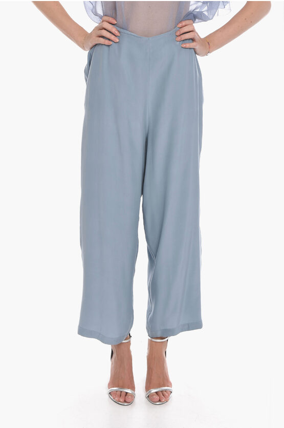 Altea Silk-satin Page Flared Trousers With Waist-drawstring In Blue