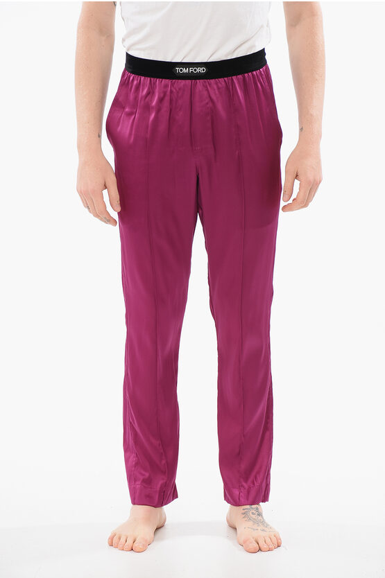 Tom Ford Silk Satin Pijama Pants With Velour Detail In Pink