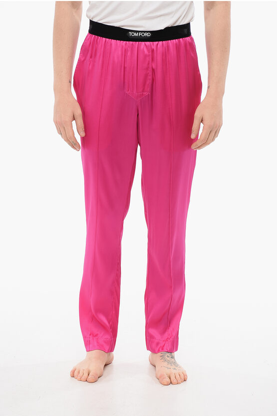 Tom Ford Silk Satin Pijama Pants With Velour Detail In Pink