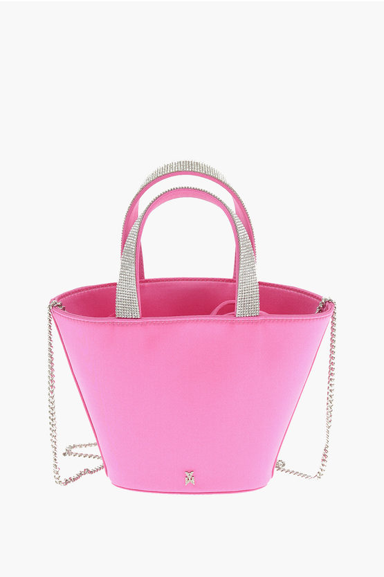 Amina Muaddi Silk Satin Rih Bucket Mini Handbag With Crystal Detailing In Pink
