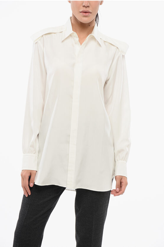 Shop Burberry Silk Shirt With Curved Hem