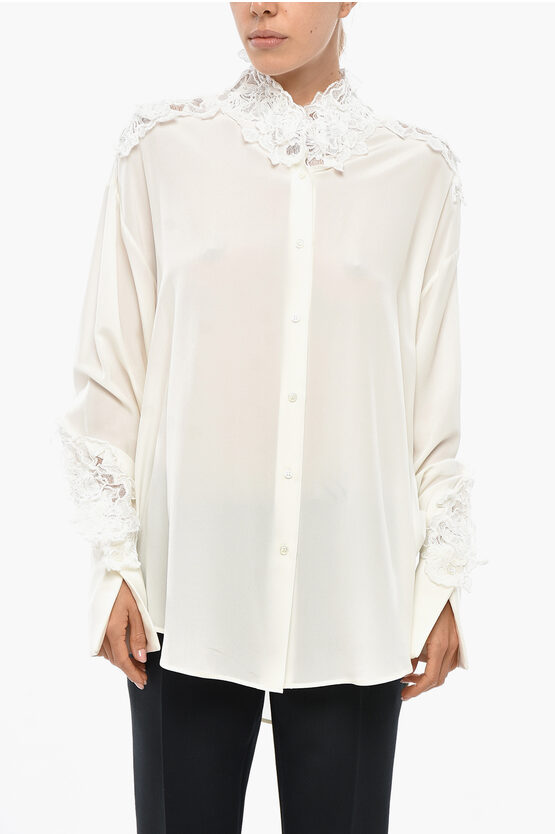 Ermanno Scervino Silk Shirt With Embroidered Collar In White