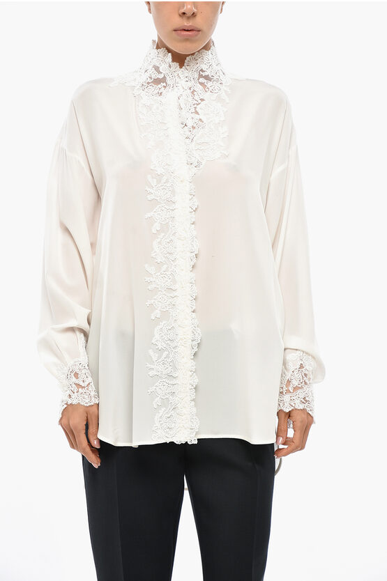 Ermanno Scervino Silk Shirt With Embroidered Collar In White
