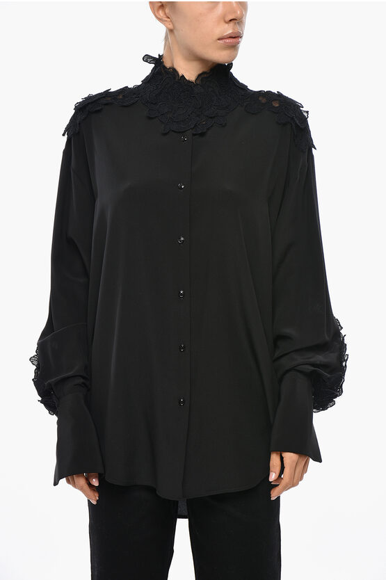 Ermanno Scervino Silk Shirt With Embroidered Collar In Black