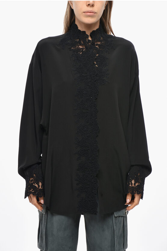 Ermanno Scervino Silk Shirt With Embroidered Collar In Black
