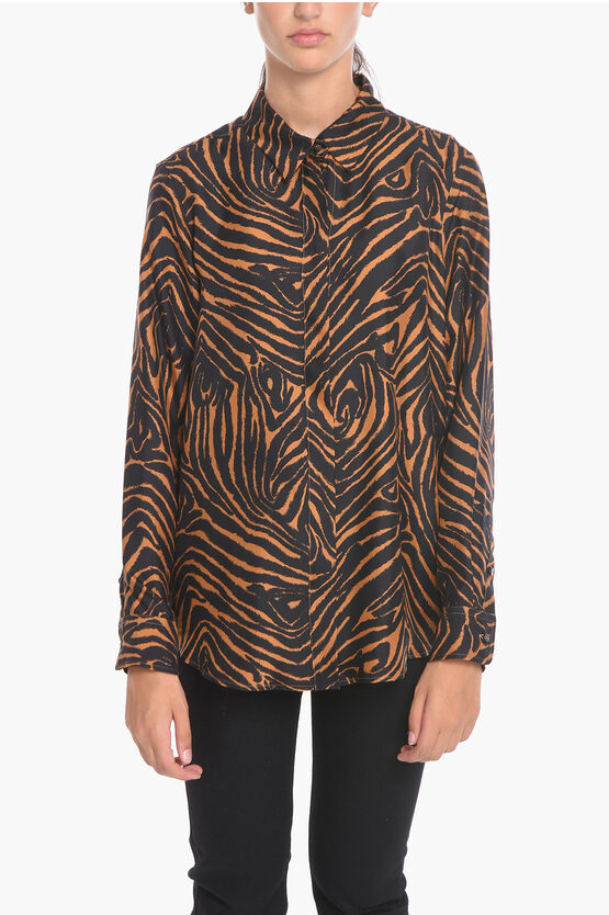 Alberto Biani Silk Shirt With Zebra Pattern And Hidden Placket In Brown
